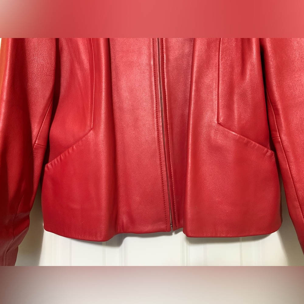 Red Pendleton L Leather Hip Moto Jacket Coat - Picture 2 of 8